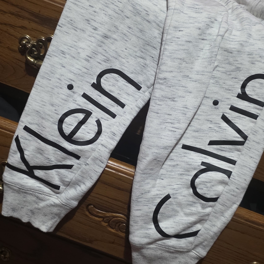 Calvin Klein Light Heather Gray Sweatpants with Black Logo